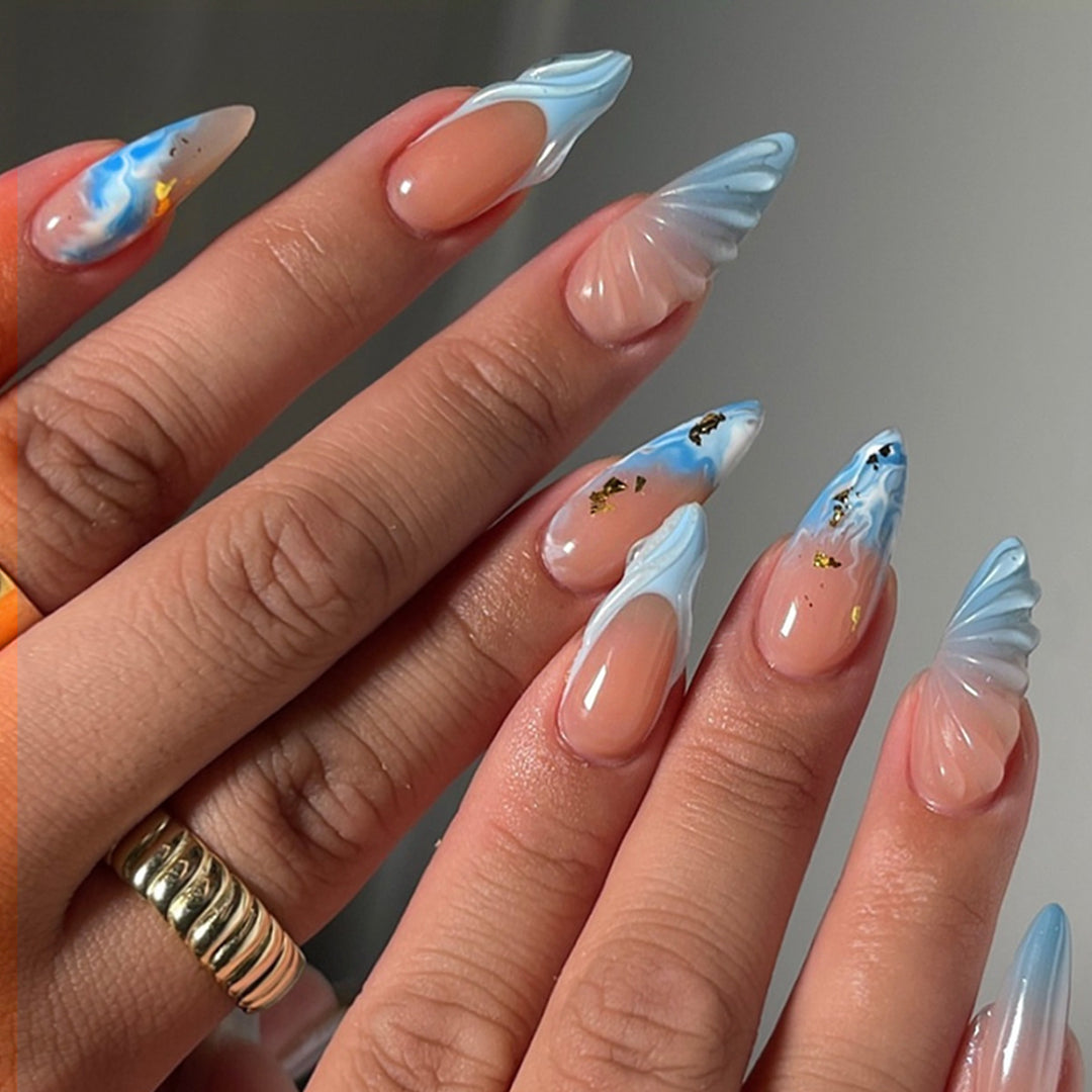 Marble Effect Pointed Press-On Nail Set