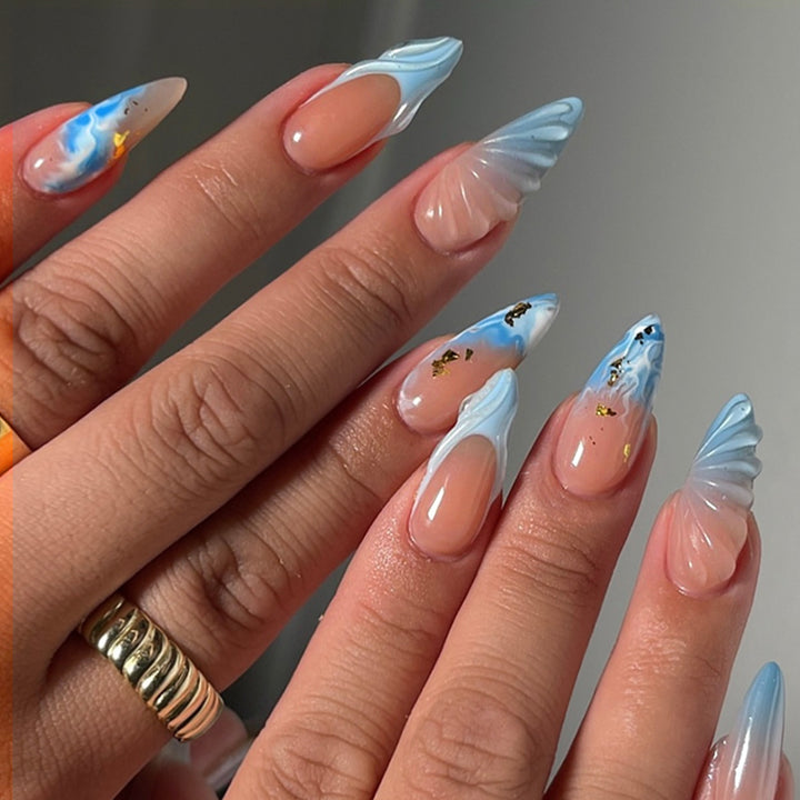 Marble Effect Pointed Press-On Nail Set