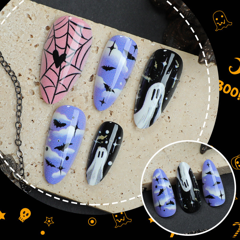 Halloween-Themed Ghost and Spider Press-On Nail Art Set
