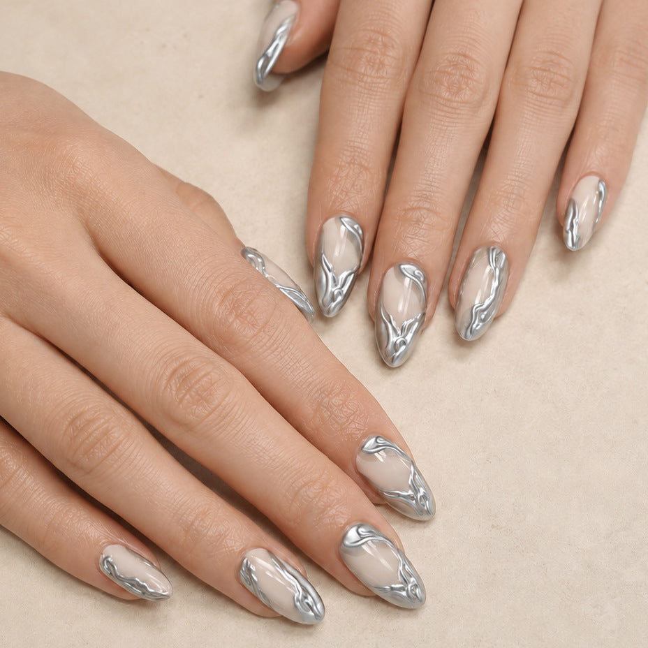 Elegant Metallic Marble Press-On Nail Art Kalsten