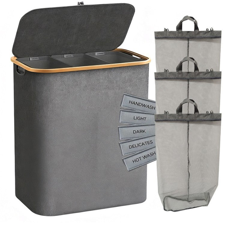 Laundry separation system with bamboo lid and multiple compartments Kalsten