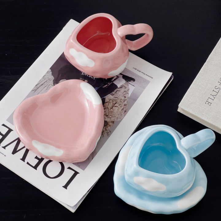 Heart-shaped ceramic cup set with saucer