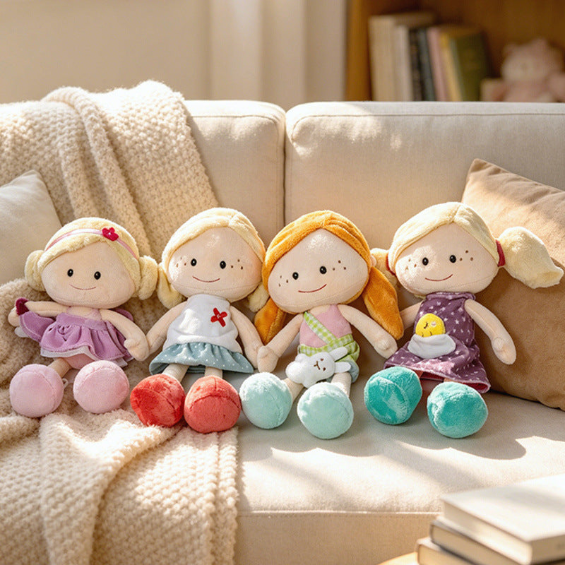Soft Plush Doll with Embroidered Face, Star-Pattern Dress and Cuddly Pigtails Kalsten