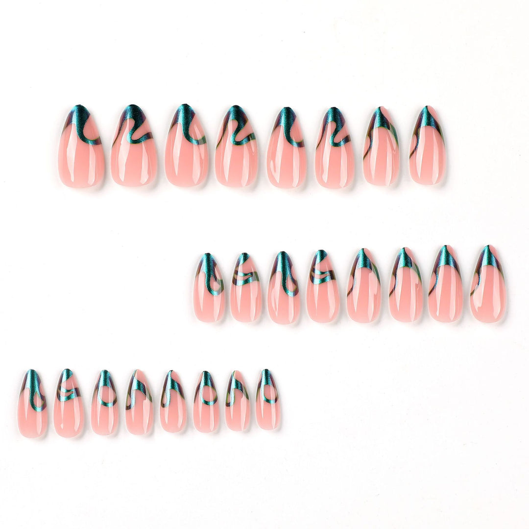 Elegant nail art with stylish green accents and high gloss finish Kalsten