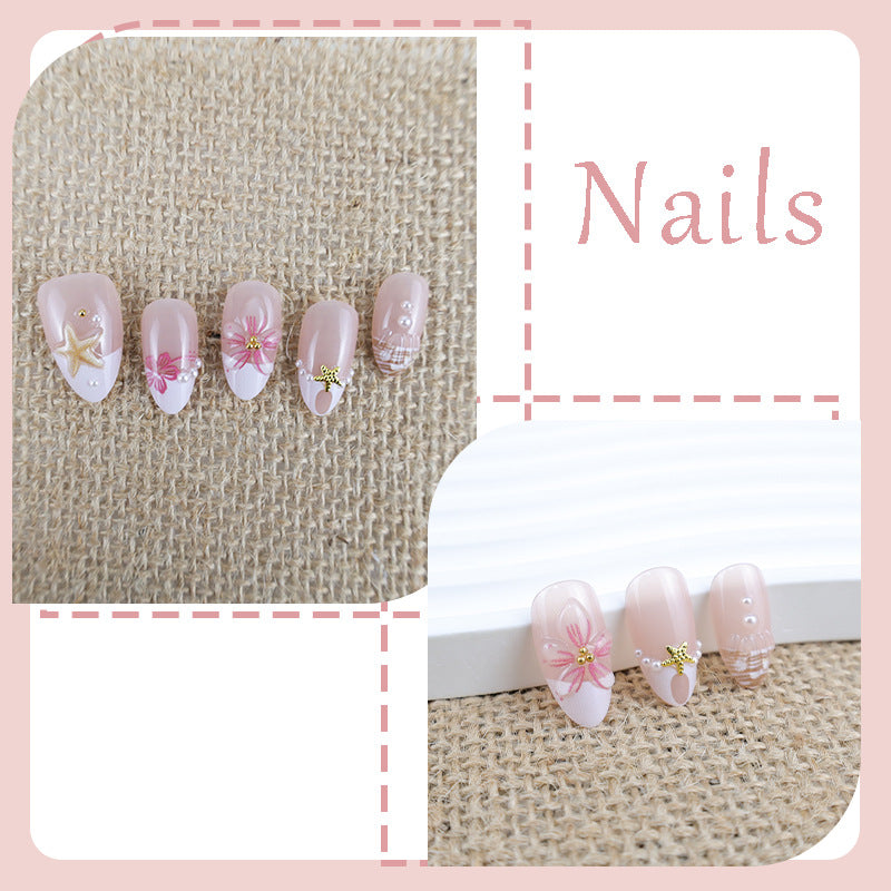 Artificial nail set with maritime details and floral accents Kalsten