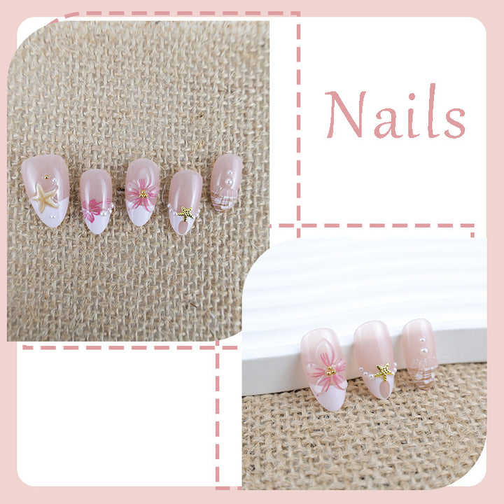 Artificial nail set with maritime details and floral accents Kalsten