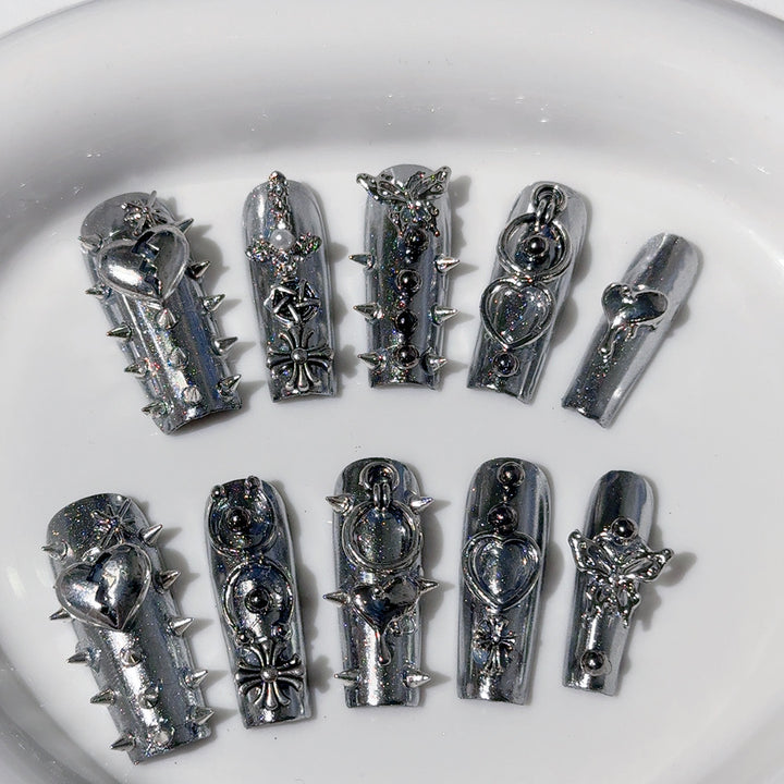 Gothic-Inspired Metallic Nail Art Set