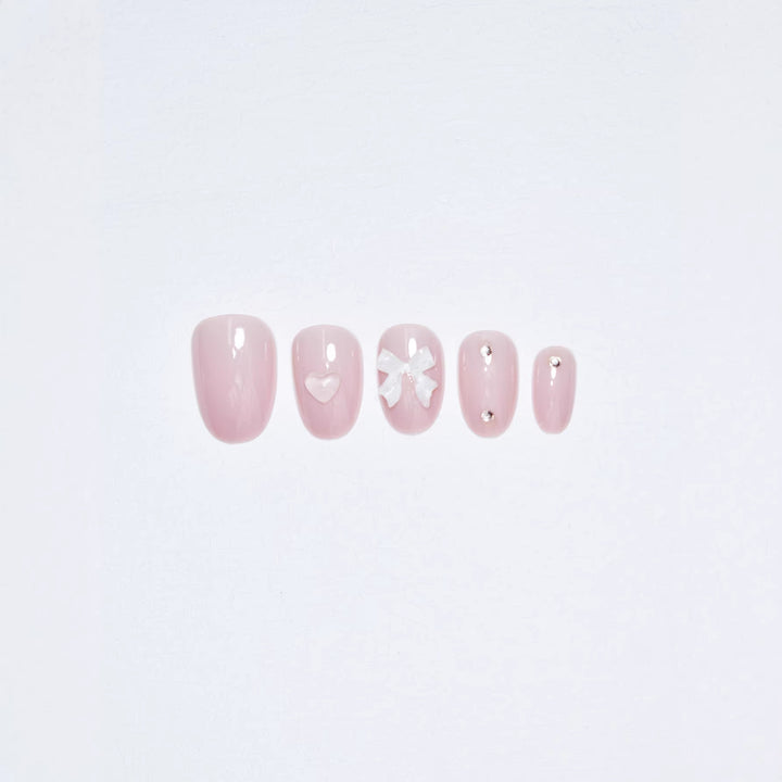 Artistic Press-On Nail Set with Elegant Bow Accents Kalsten