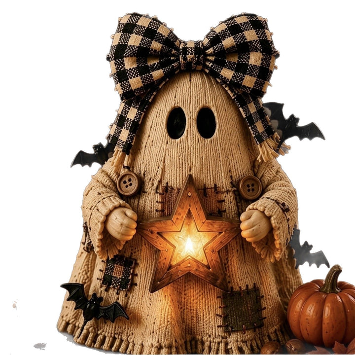 Handcrafted Halloween decoration pumpkin scarecrow with lantern
