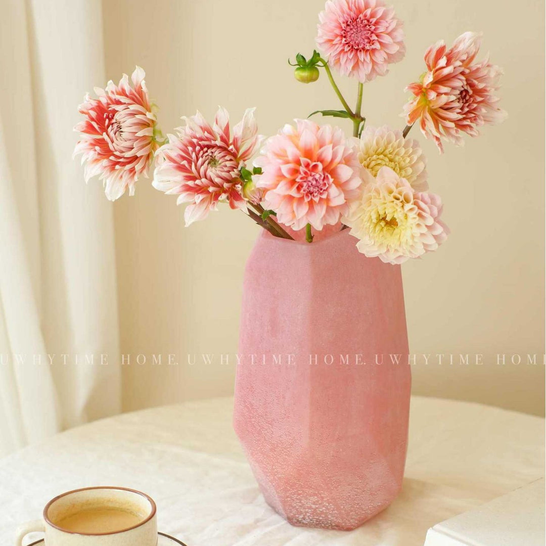 Geometric Matte Ceramic Tall Table Vase with Faceted Base Kalsten