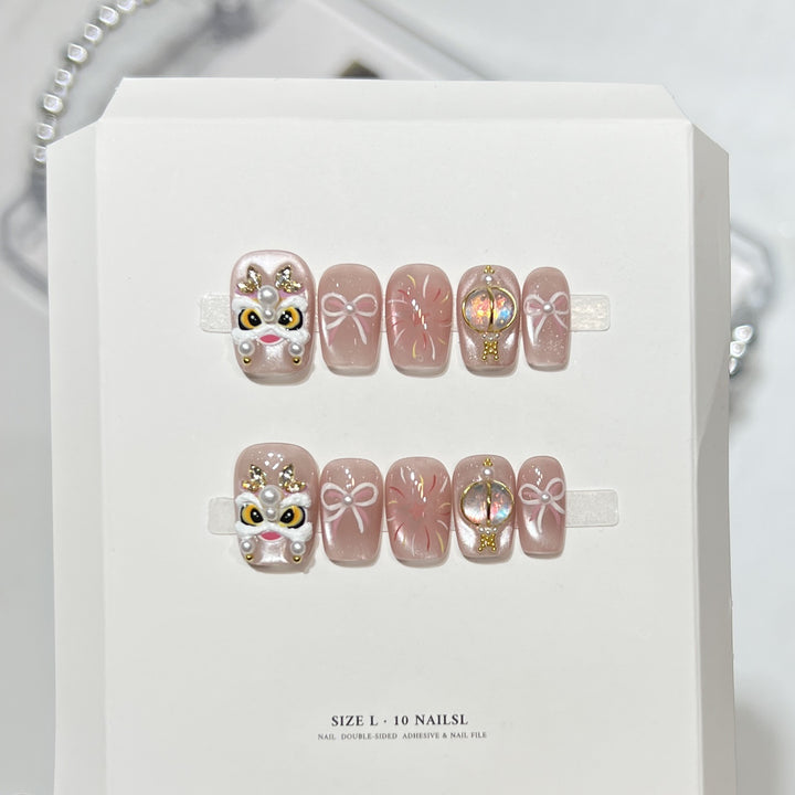Artistic Press-On Nail Set with Elegant Floral Design Kalsten