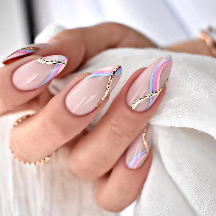 Artful Nail Extensions with Glamorous Gold Design Kalsten