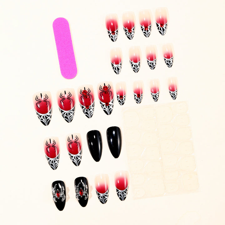 Gothic Spider-Themed Stiletto Nail Art Extensions Kalsten