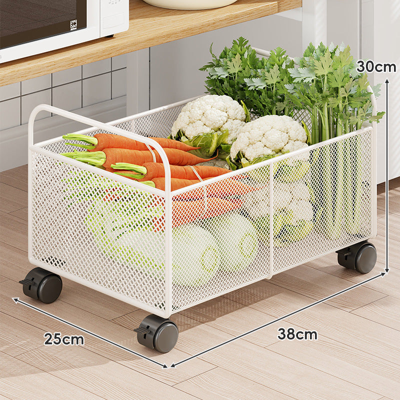 Rolling Mesh Kitchen Storage Cart with Wooden Handles