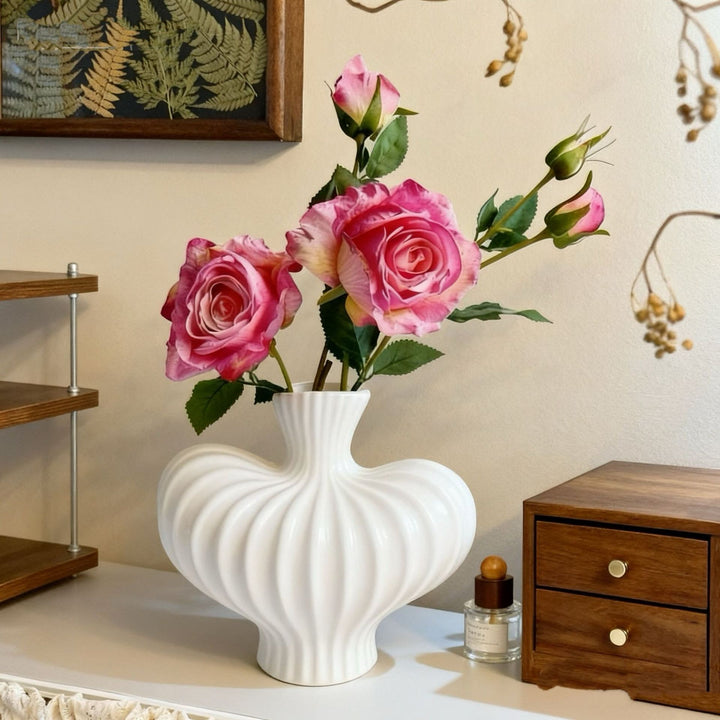 Decorative Ribbed Ceramic Vase for Home Display
