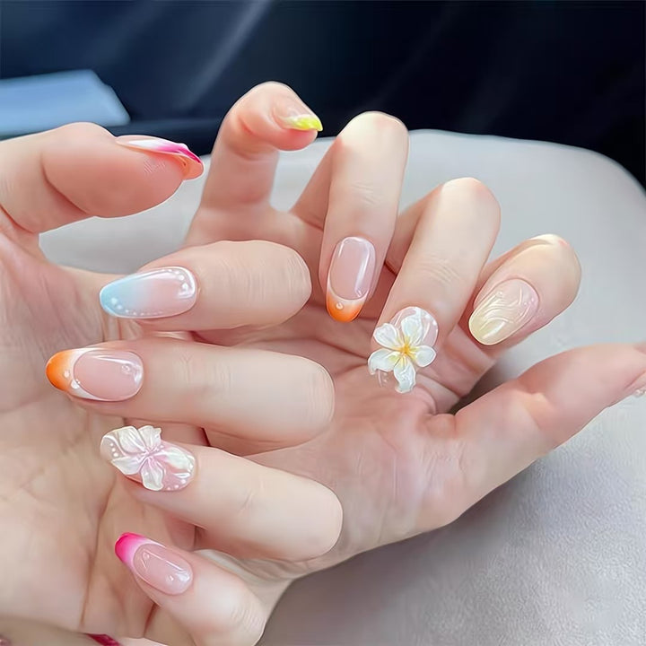 Artistic Press-On Nail Set with Floral and Ombré Designs Kalsten