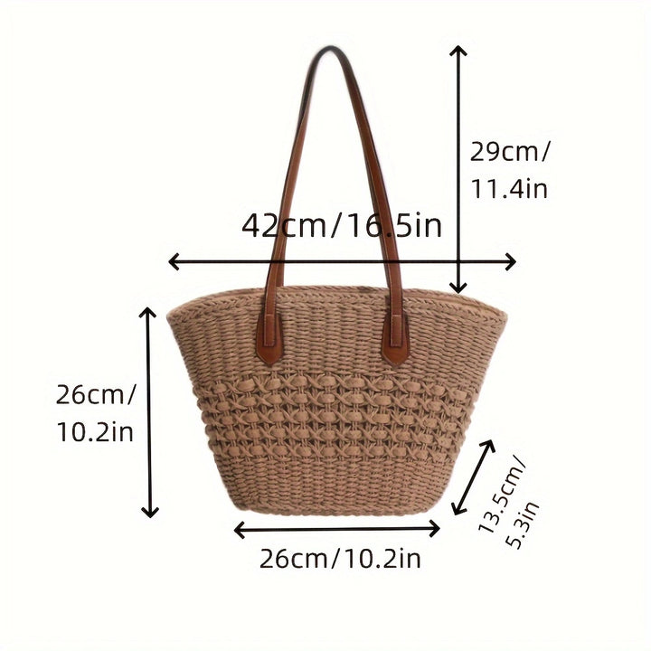 Natural basket bag with elegant leather handles Kalsten