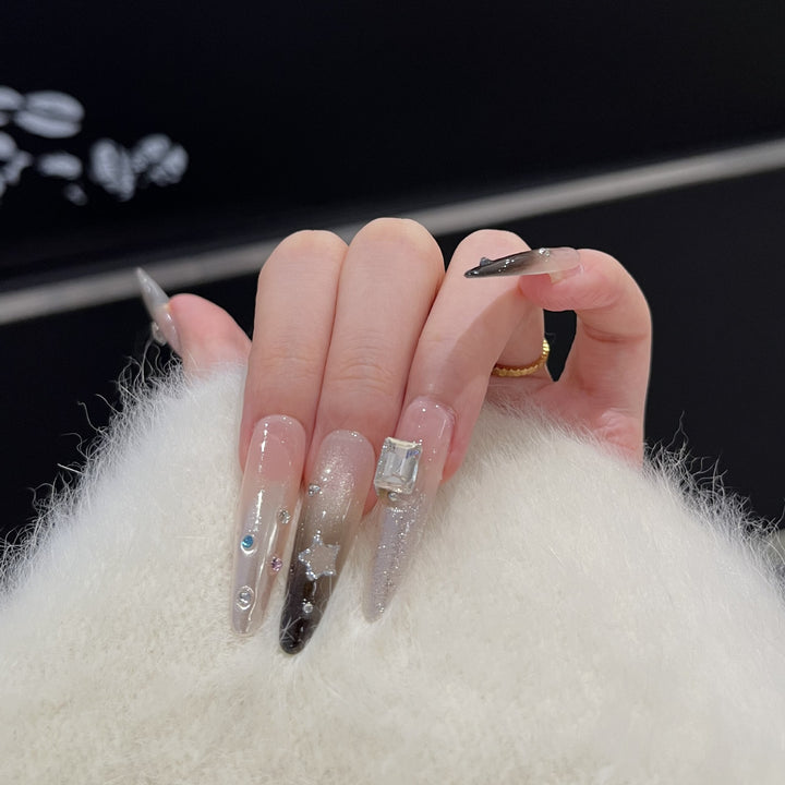 Artistic Stiletto Press-On Nail Set with Decorative Rhinestones Kalsten
