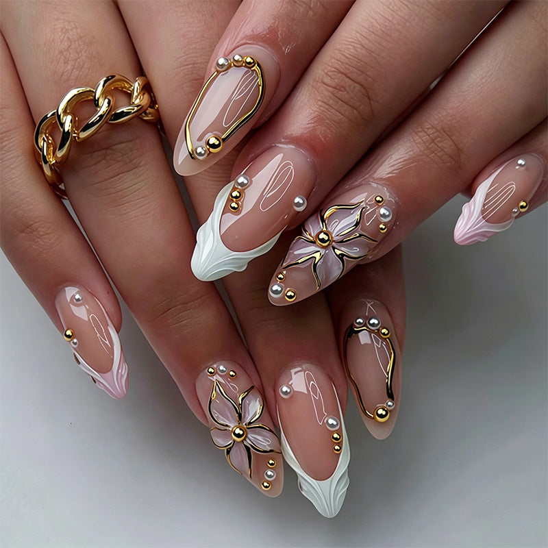 Elegant artificial nails with hand-painted floral accents Kalsten