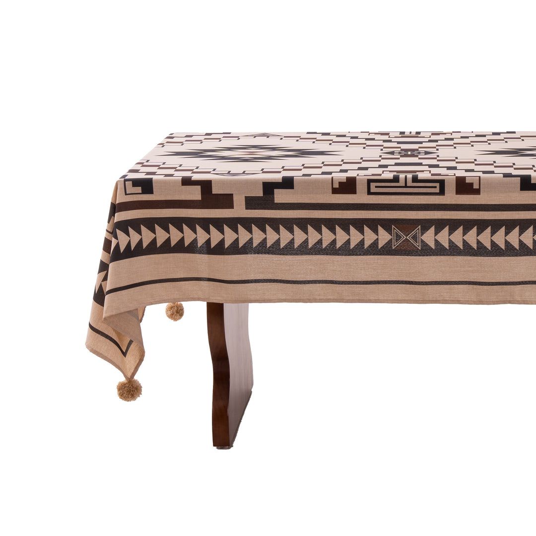 Rectangular tablecloth in linen look with pompom tassels Kalsten