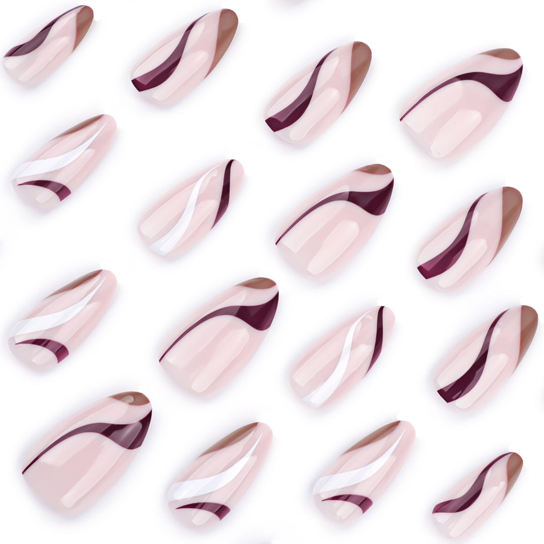 Elegant Nail Art with Modern Wave Pattern and Glitter Accents Kalsten