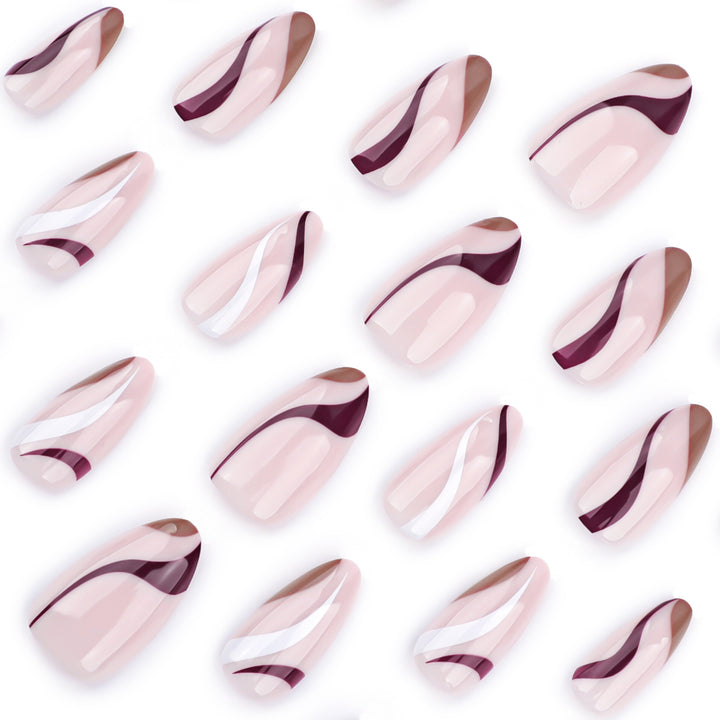 Elegant Nail Art with Modern Wave Pattern and Glitter Accents Kalsten