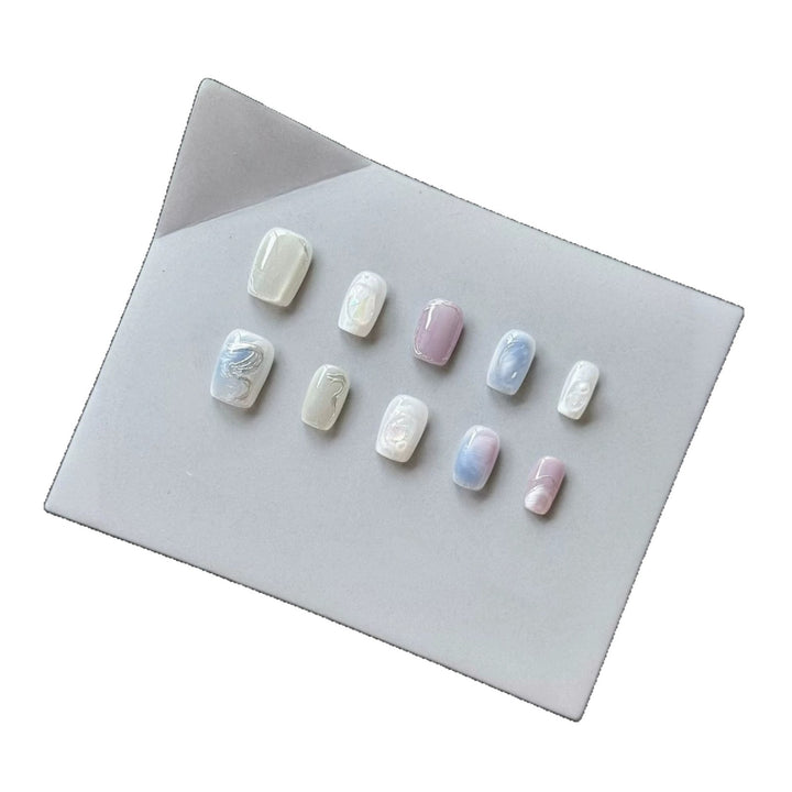 Artistic Press-On Nail Art Set with Pearlescent and Marble Designs