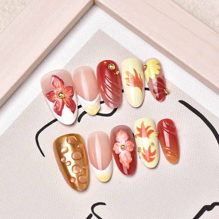 Artistic Floral Hand-Painted Press-On Nail Art Set Kalsten
