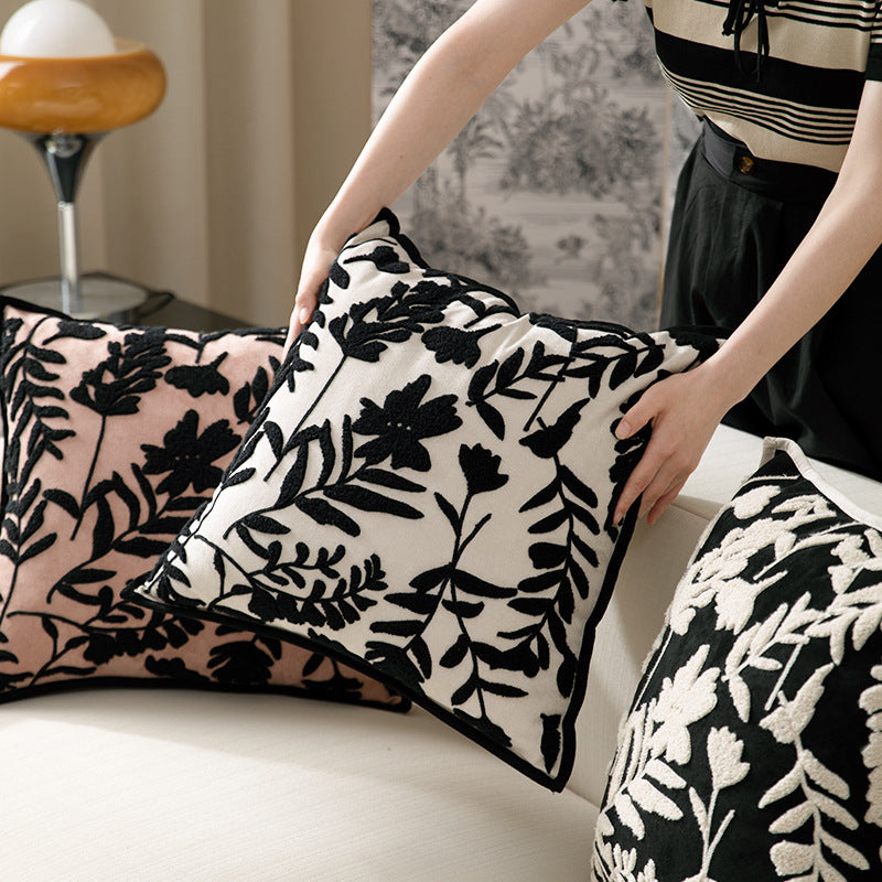 Decorative cushion cover with floral flock application Kalsten