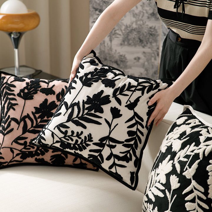 Decorative cushion cover with floral flock application Kalsten