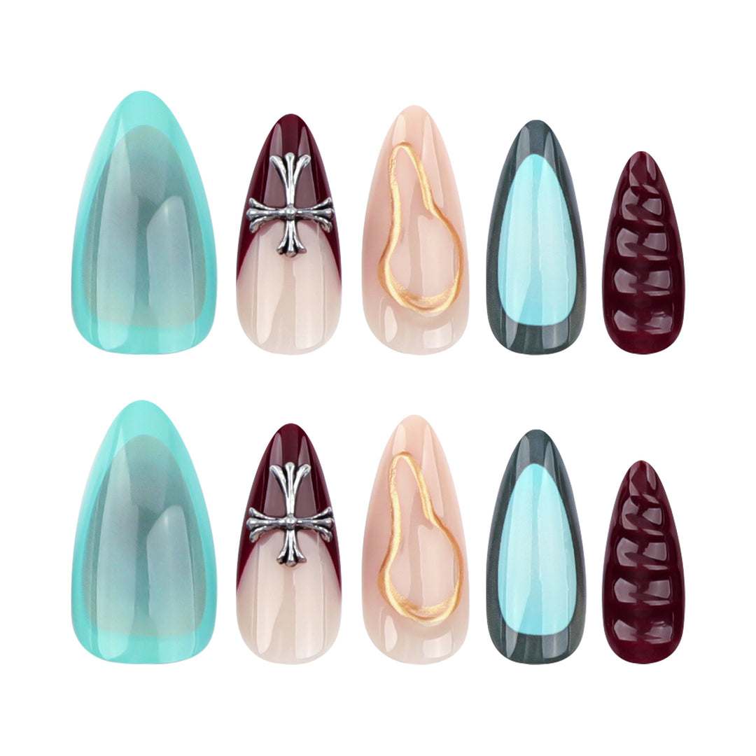Artful acrylic nails with 3D design and glitter accents Kalsten