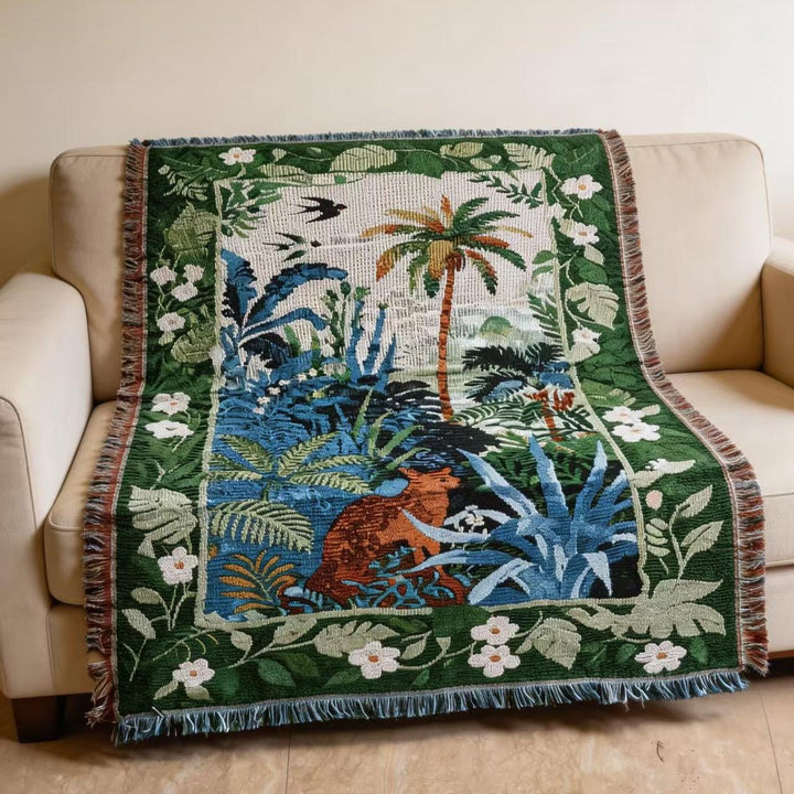 Tropical Wildlife-Themed Woven Throw Blanket