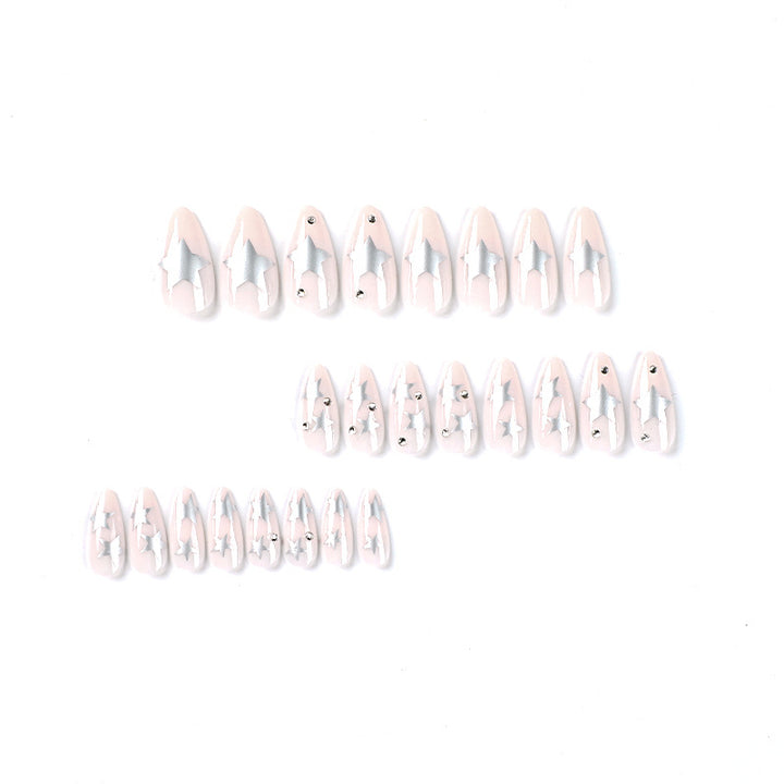 Artistic Nail Extensions with Silver Star Design Kalsten