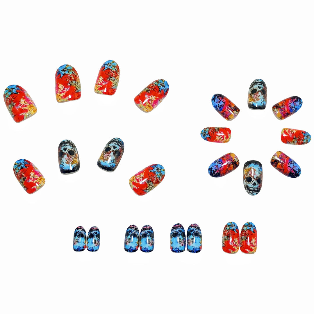 Creative skull and gradient design artificial nails Kalsten