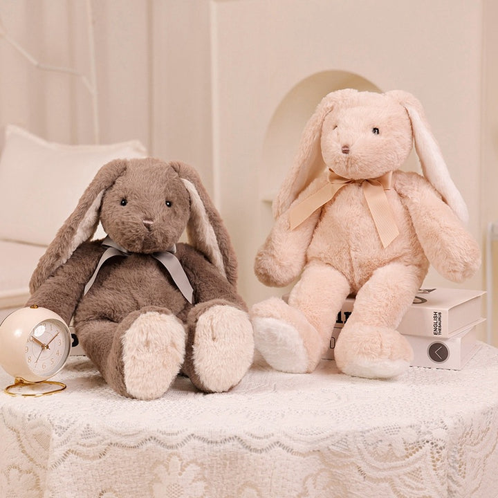 Plush Long-Eared Sitting Bunny Soft Toy with Ribbon Neck and Ultra-Soft Faux Fur Kalsten