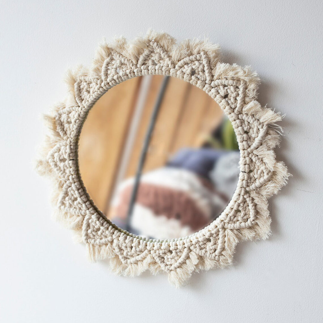 Macrame Wall Mirror with Fringe Detailing Kalsten
