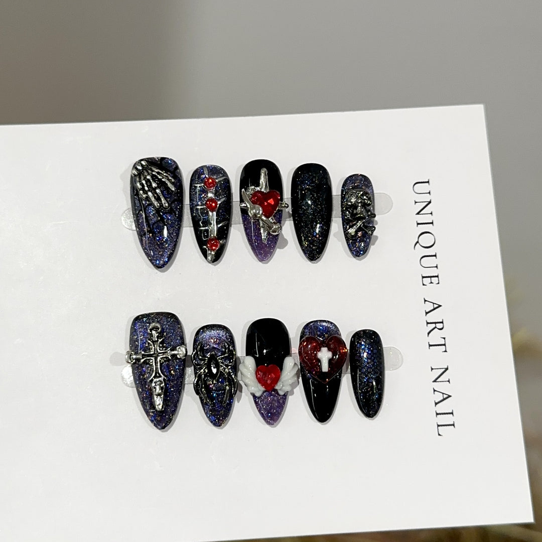 Gothic-Inspired Decorative Press-On Nail Art Set