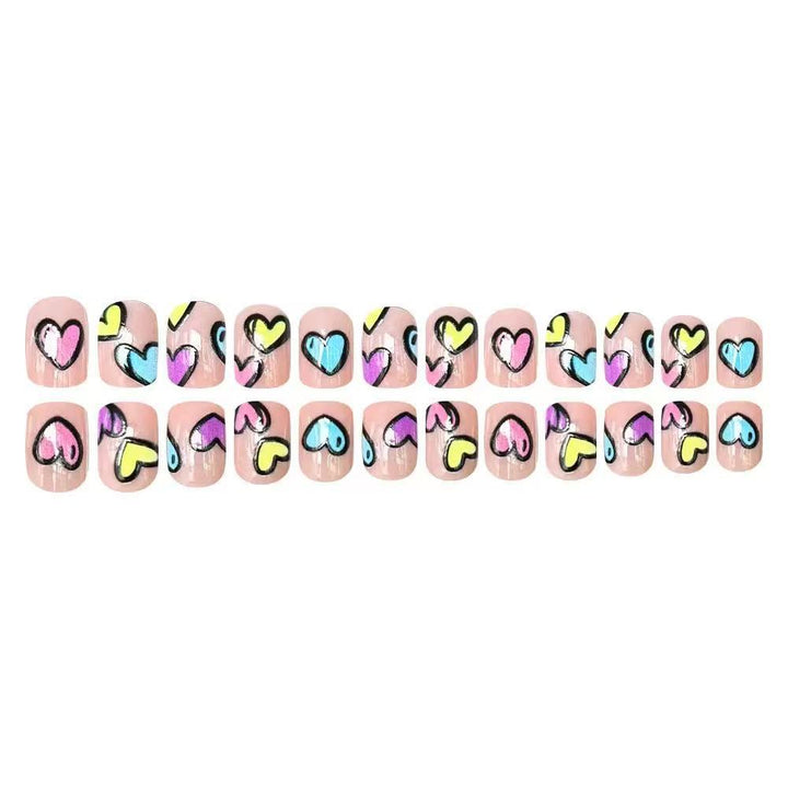 Acrylic Nail Set with Colorful Heart Designs Kalsten