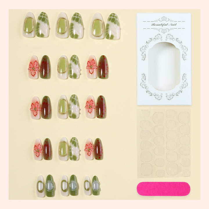 Decorative Press-On Nail Art Set with Floral and Gem Accents kalsten 1788496103