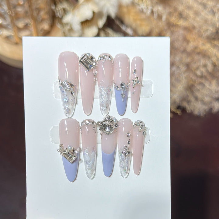 Elegant Stiletto Press-On Nail Art Set with Rhinestone Embellishments Kalsten