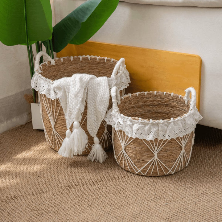 Decorative Woven Storage Basket with Ruffled Edge Kalsten