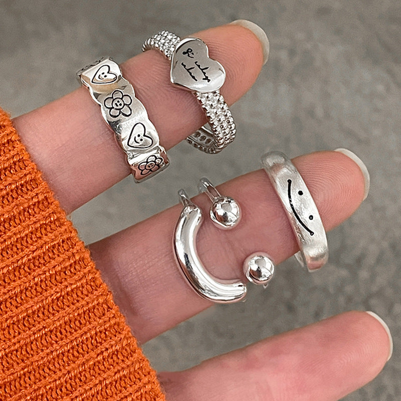 Adjustable Silver Floral Pattern Ring Kalsten