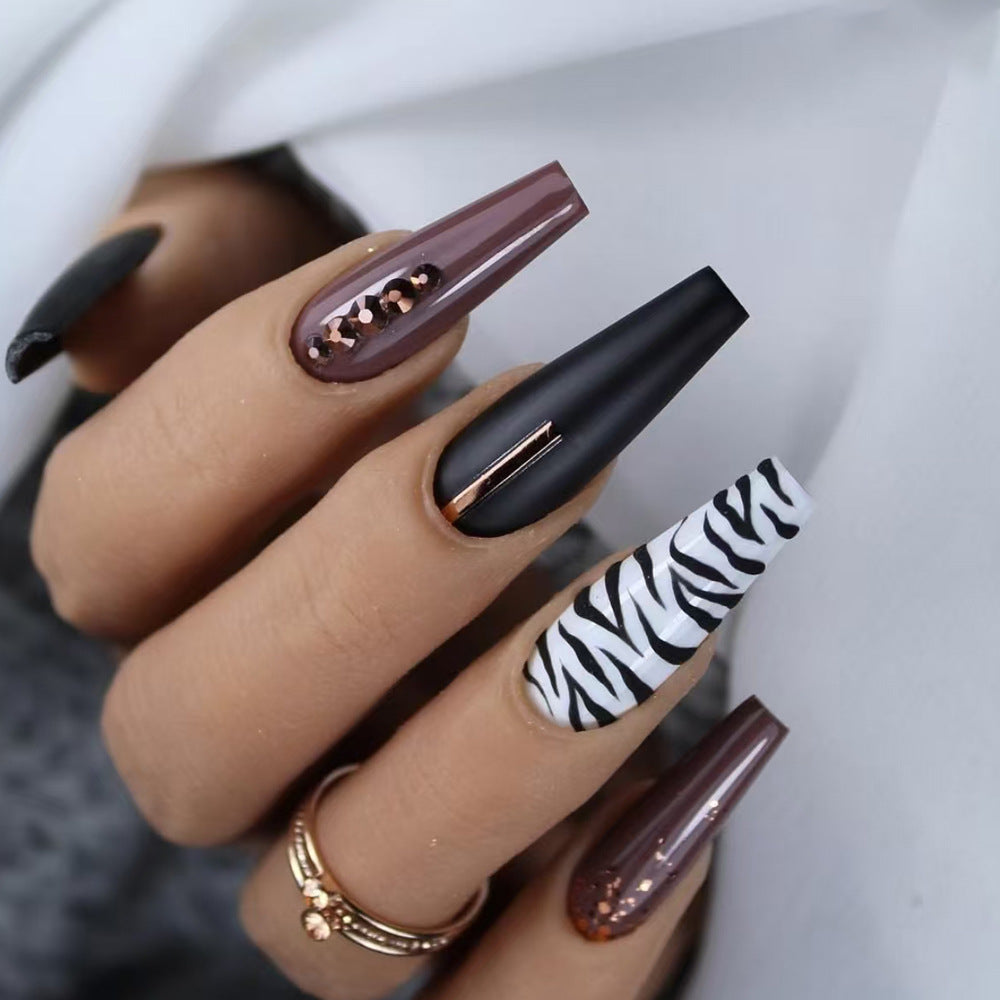 Artistic Stiletto Press-On Nail Art with Zebra Print Kalsten