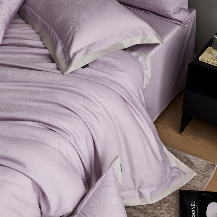 Premium cotton satin bedding set with subtle jacquard relief and fine hem