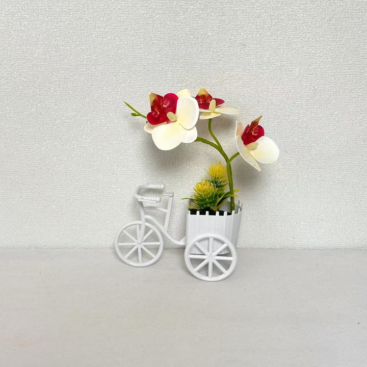 Decorative Bicycle Planter with Faux Orchid Arrangement for Decor