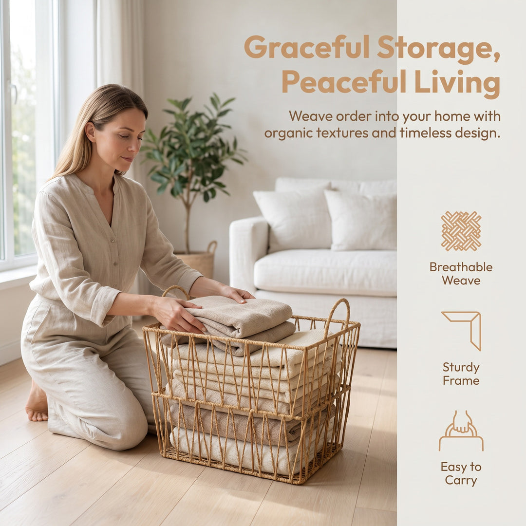 Decorative storage basket made of woven natural material Kalsten