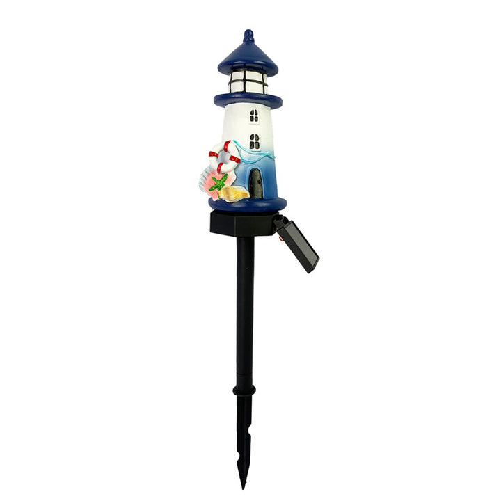 Resin Lighthouse LED Garden Stake Lamp With Integrated Solar Panel And Lifebuoy Ornament Kalsten