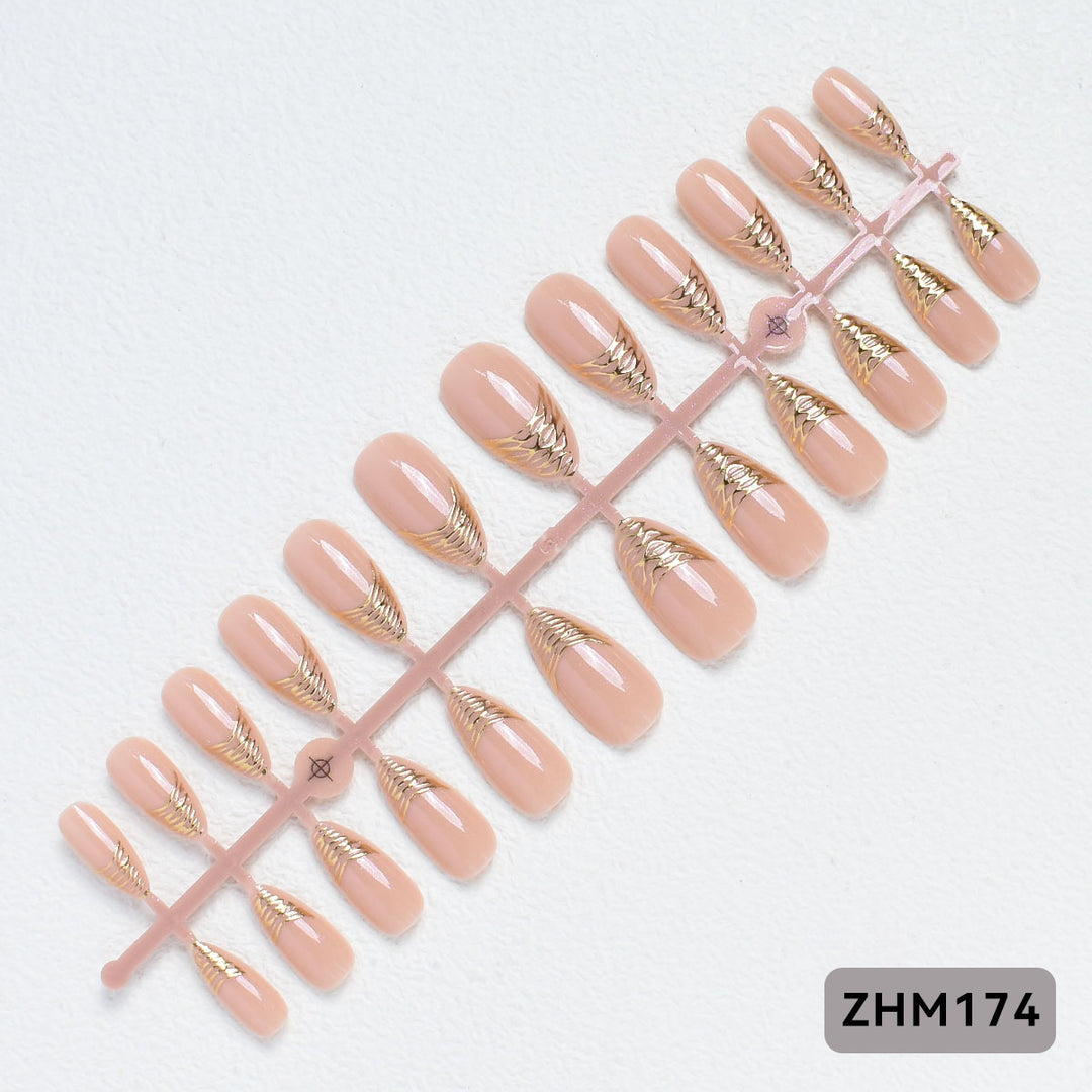 Elegant Press-On Nail Tips with Gold Detailing Kalsten