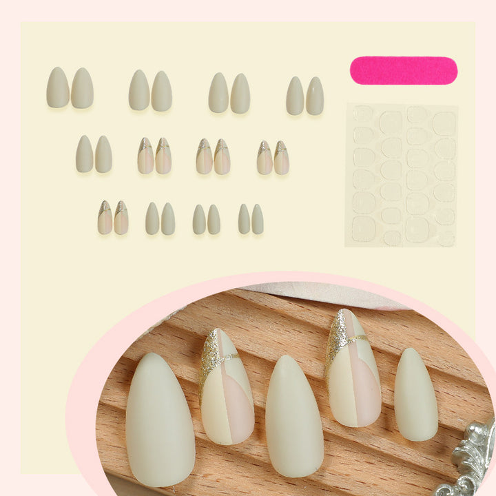 Elegant Press-On Nail Set with Artistic Gold Accents Kalsten