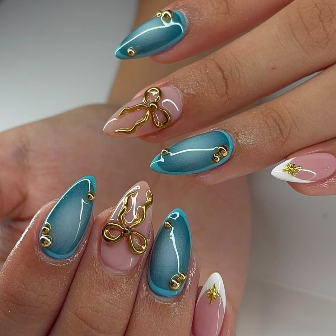 Artistic Stiletto Nail Art Set with Gold Accents Kalsten